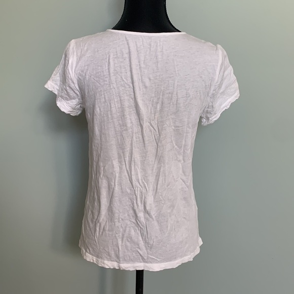 Loft White Cotton Lace Inset Boho Sheer Tee XS - Picture 4 of 6